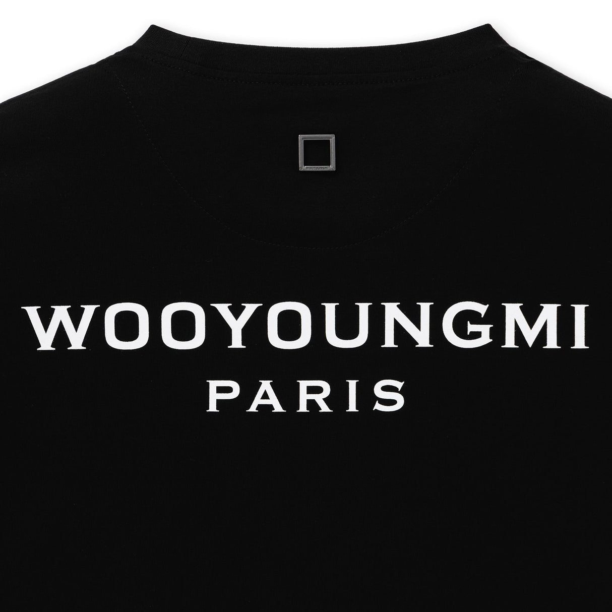 Black Wooyoungmi Signature Logo Tee shirt with bold logo print on front, casual streetwear style, made by WOOYOUNGMI.