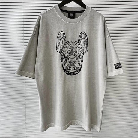 LifeWork Embroidered Outline Bulldog Tee Grey LIFEWORK LIFEWORK - originalfook singapore