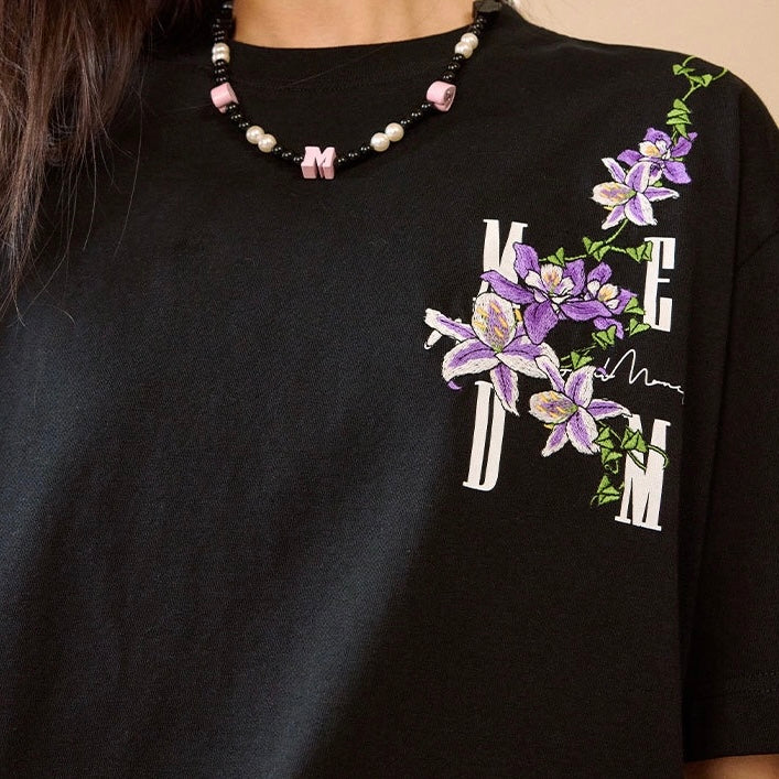 MEDM Embroidered Flower Tee Black MEDM MEDM - originalfook singapore