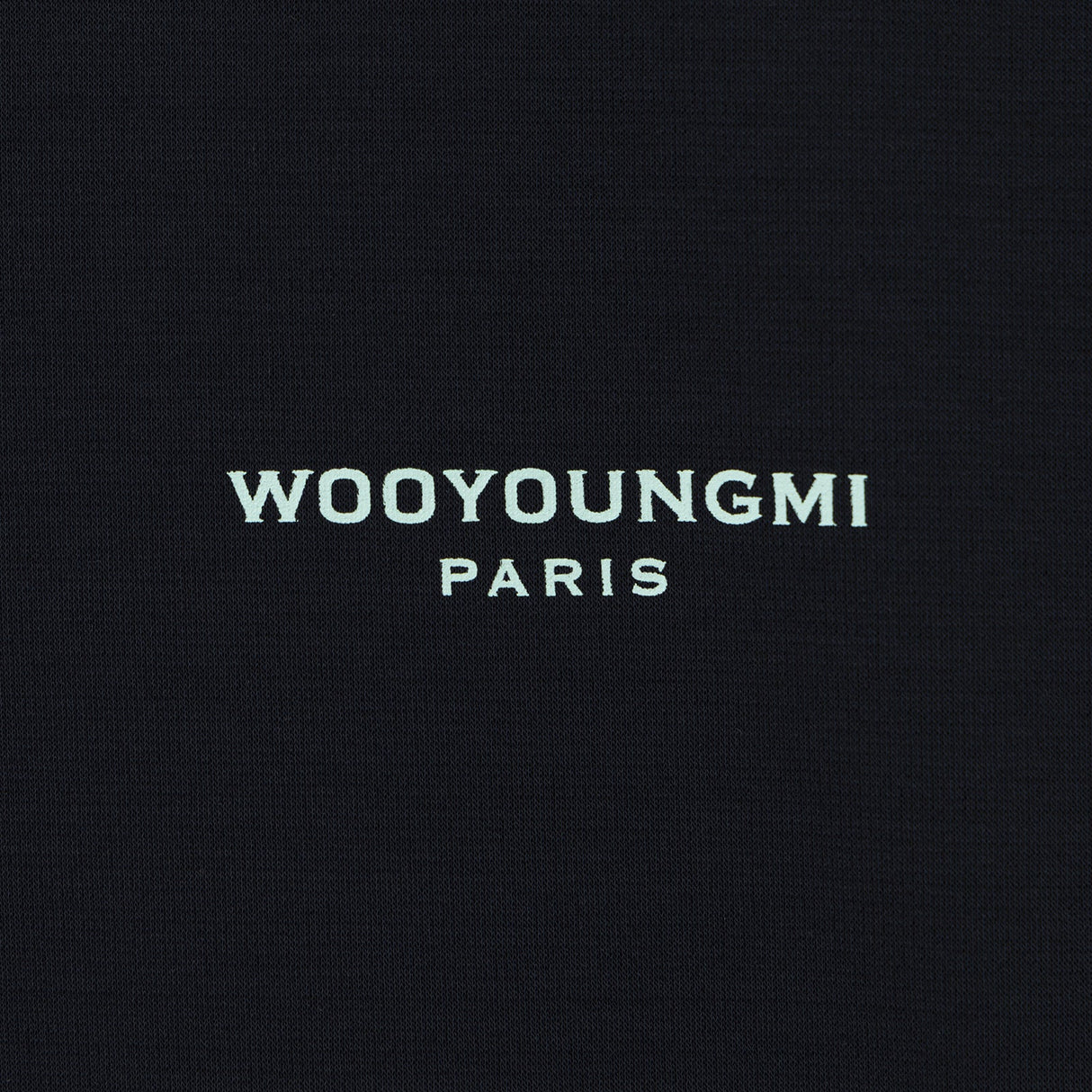 Dark navy Wooyoungmi tuft embroidered back logo tee, casual apparel with subtle embroidered detail on the back.