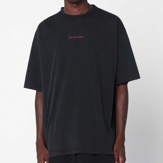Balenciaga Embroidery Logo Medium Fit Tee Faded Black Red