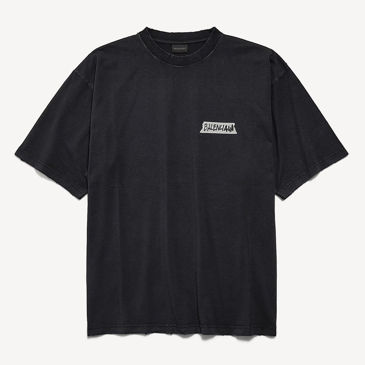 Balenciaga Masking Tape Tee in black, a stylish black t-shirt with graphic masking tape print, casual apparel by BALENCIAGA.
