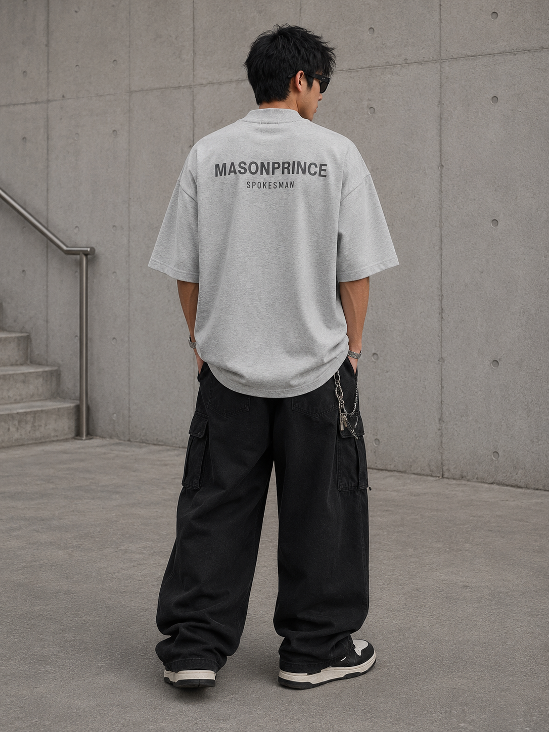 MasonPrince Reflective Oversized Mock Neck Tee Grey