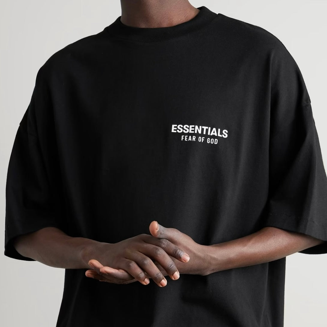 Fear of God Essentials Signature Logo Oversized Tee Black - ORIGINALFOOK