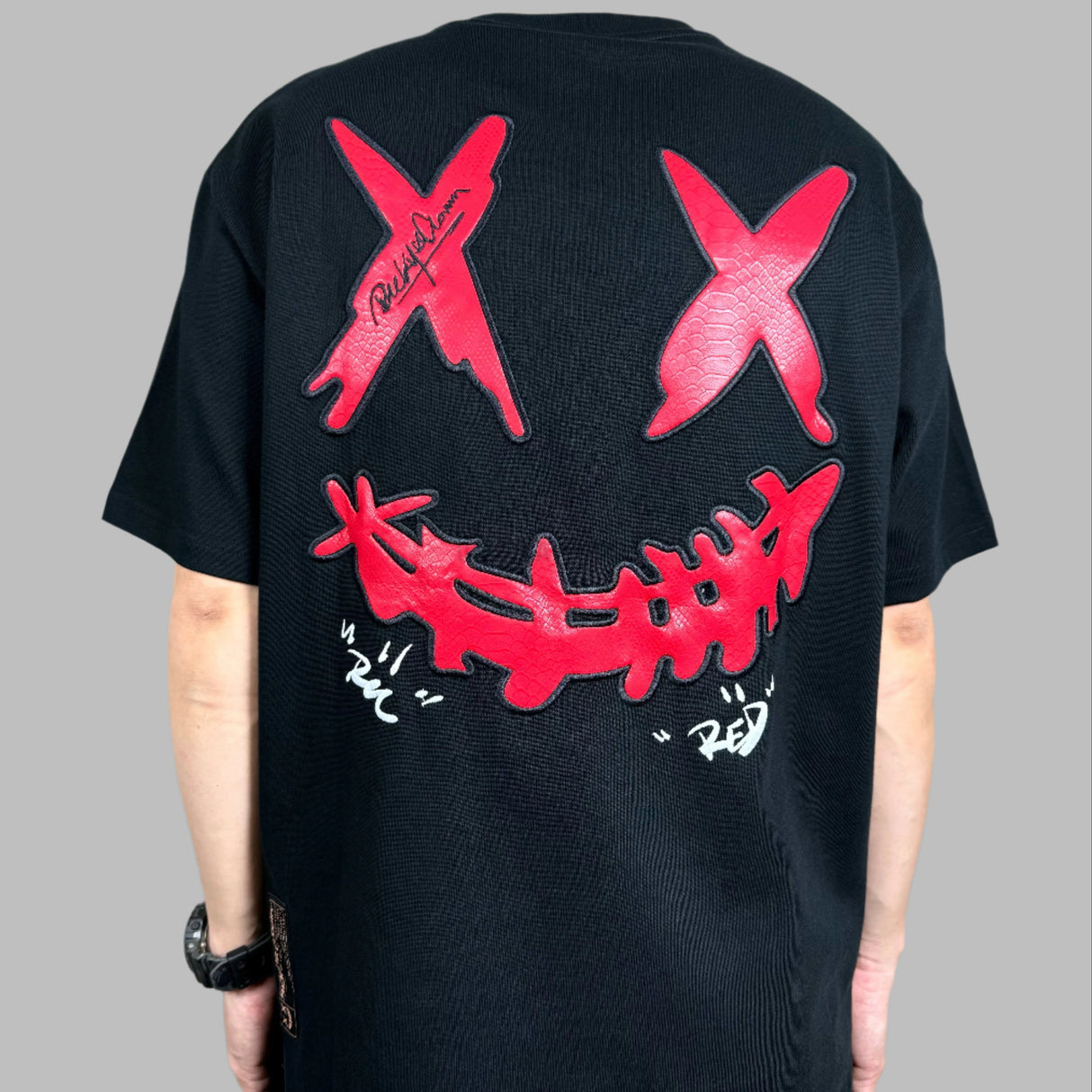 Black Rickyisclown chest embossed snake tee shirt with graphic design, made by RICKYISCLOWN.