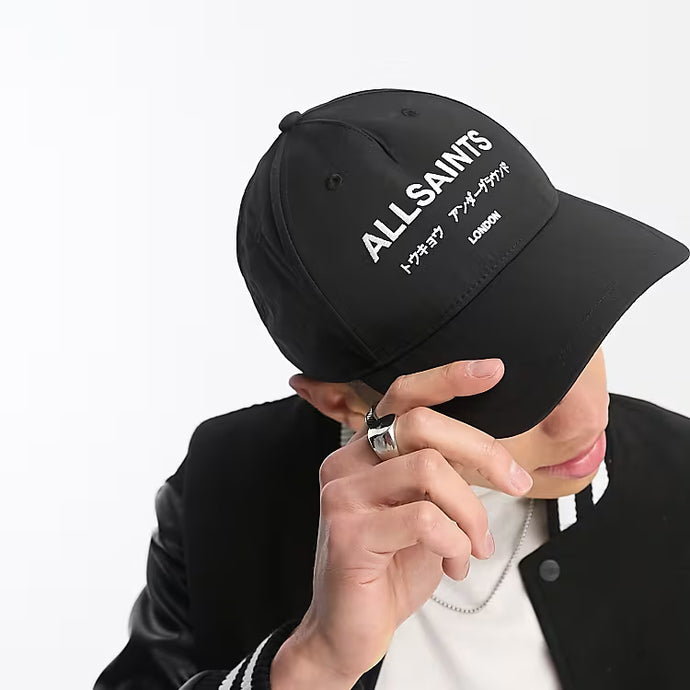 AllSaints Underground Logo Baseball Cap Black White - ORIGINALFOOK