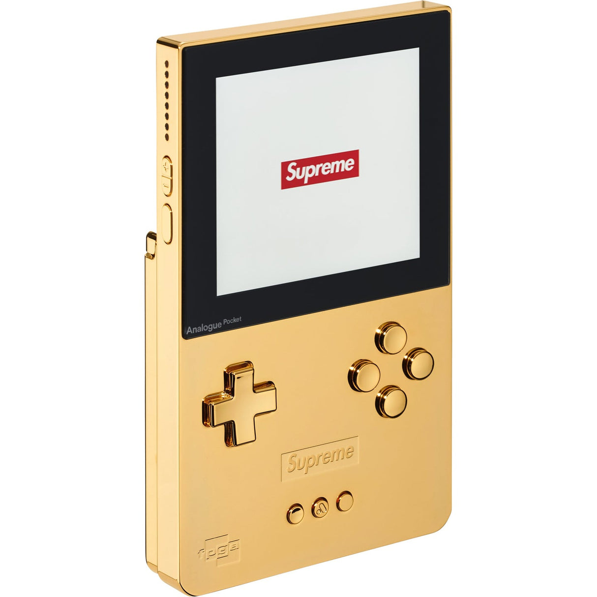 Supreme Analogue Pocket Gold apparel featuring a gold-colored design, showcasing the branded graphic on the clothing.
