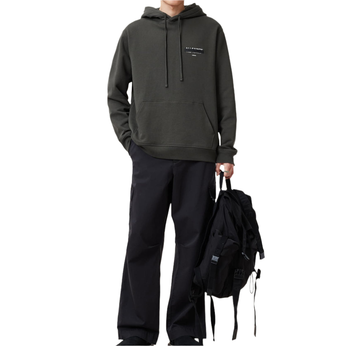 AllSaints Redact Strikeout Logo Kombu Green Hoodie - ORIGINALFOOK