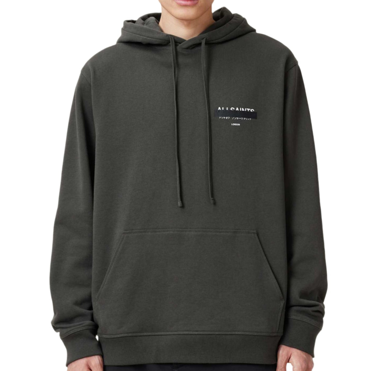 AllSaints Redact Strikeout Logo Kombu Green Hoodie - ORIGINALFOOK