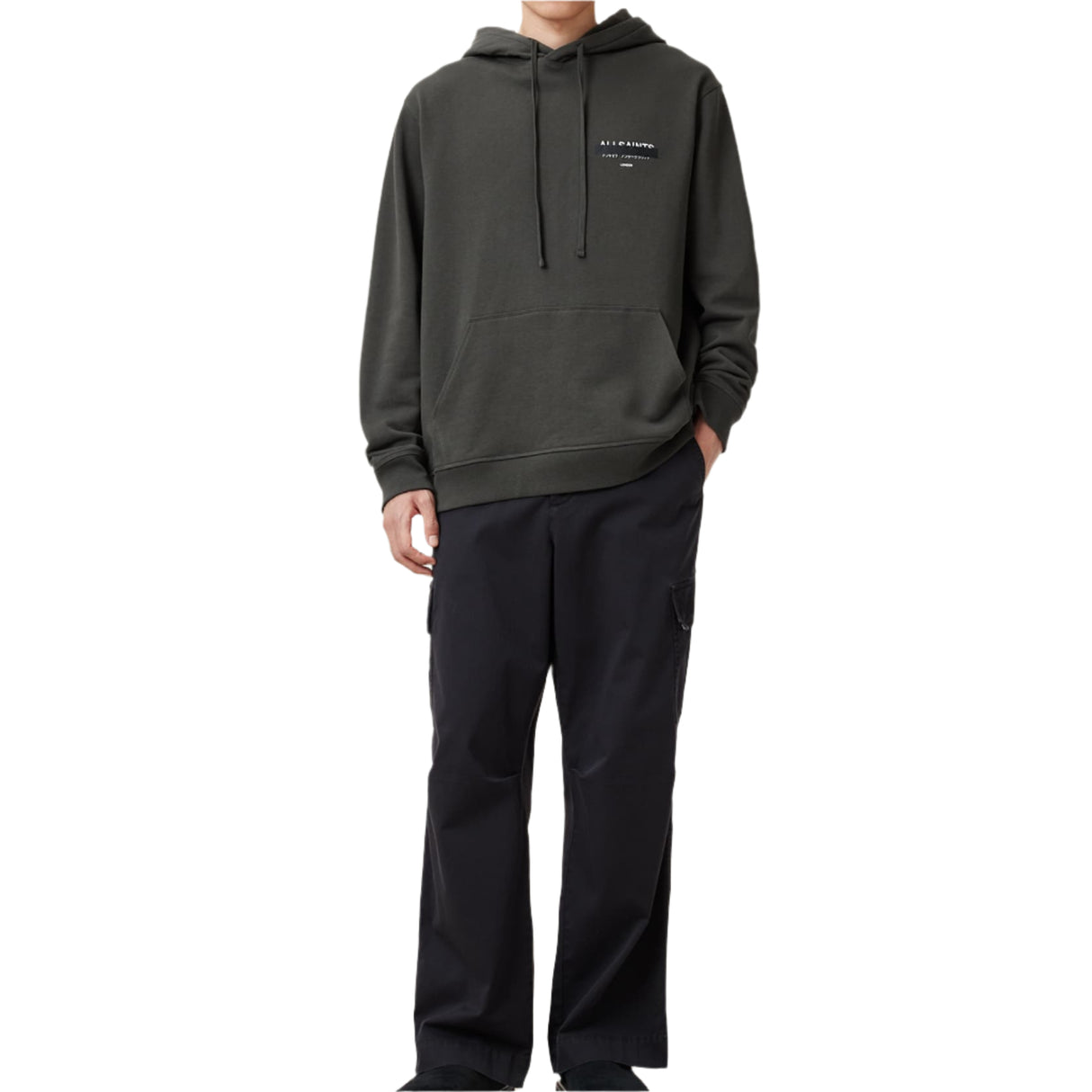 AllSaints Redact Strikeout Logo Kombu Green Hoodie - ORIGINALFOOK