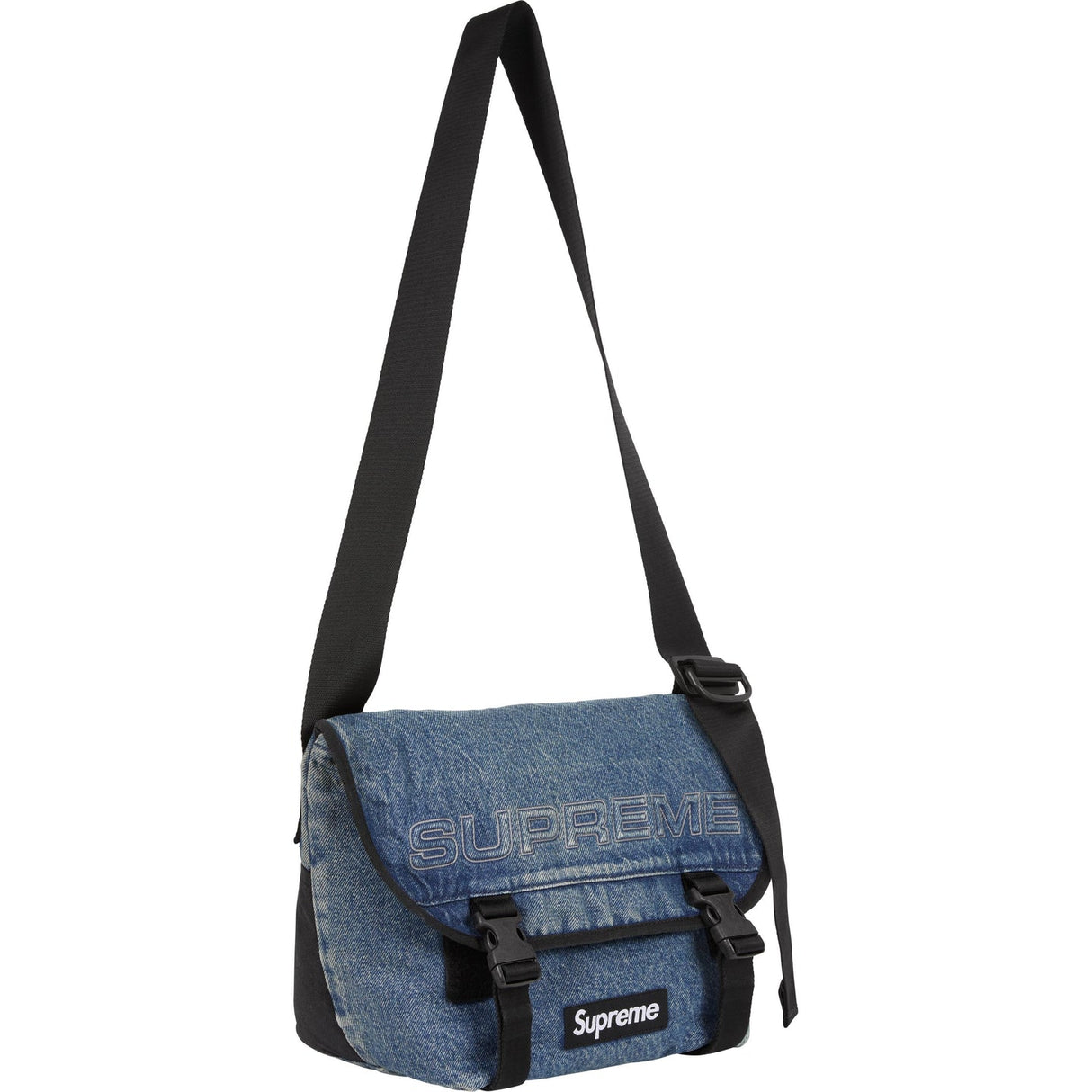Supreme Reflective Logo Denim Messenger Bag Washed Indigo - ORIGINALFOOK