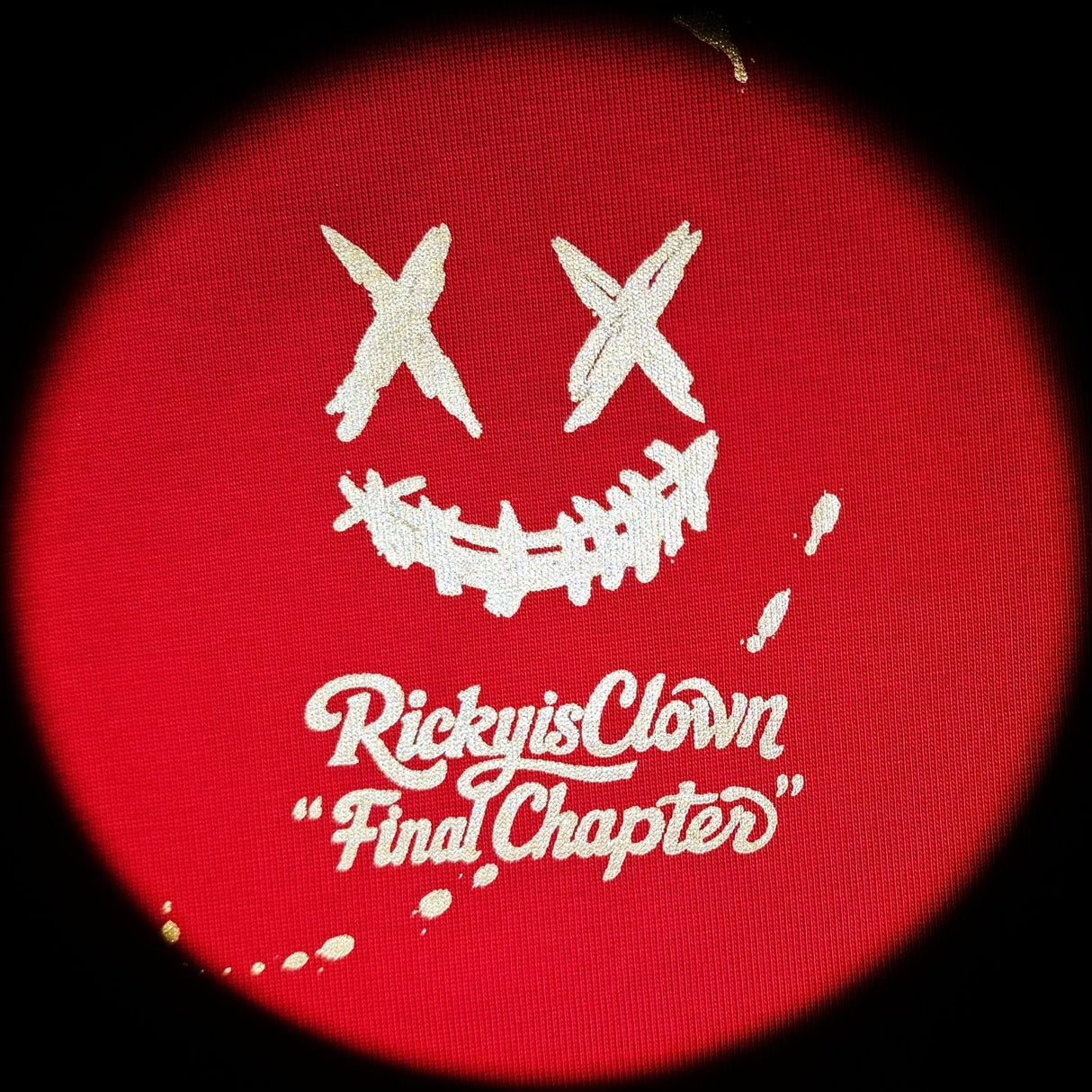 Rickyisclown Golden Blessing Tee in red, casual apparel featuring a graphic design, by RICKYISCLOWN.