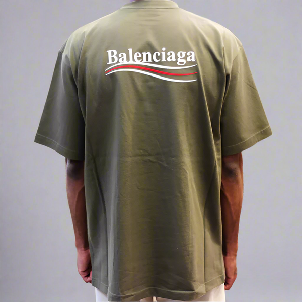 Balenciaga Political Campaign Embroidery Oversized Tee Olive BAL BAL - originalfook singapore