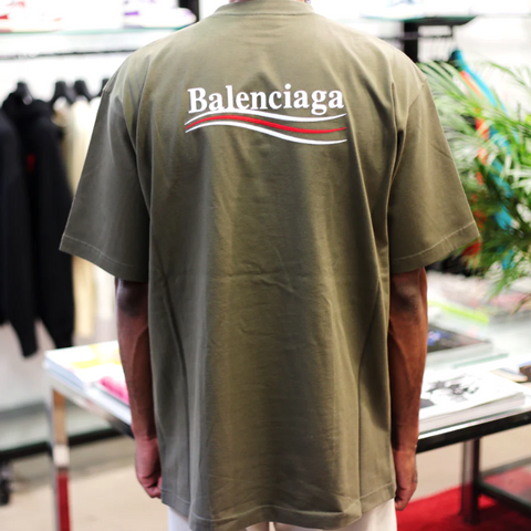 Balenciaga Political Campaign Embroidery Large Fit Tee Olive