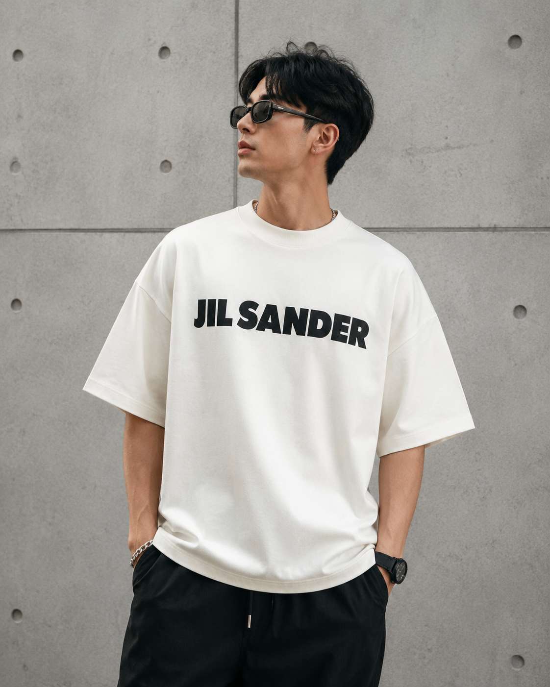 Jil Sander Signature Logo Tee Porcelain