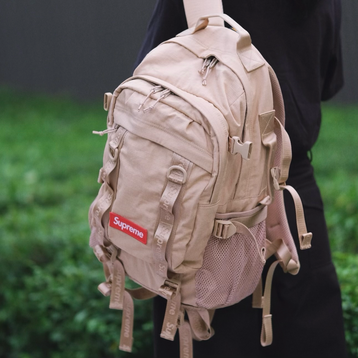 Buy Supreme Logo Backpack Tan SS26 online in Singapore