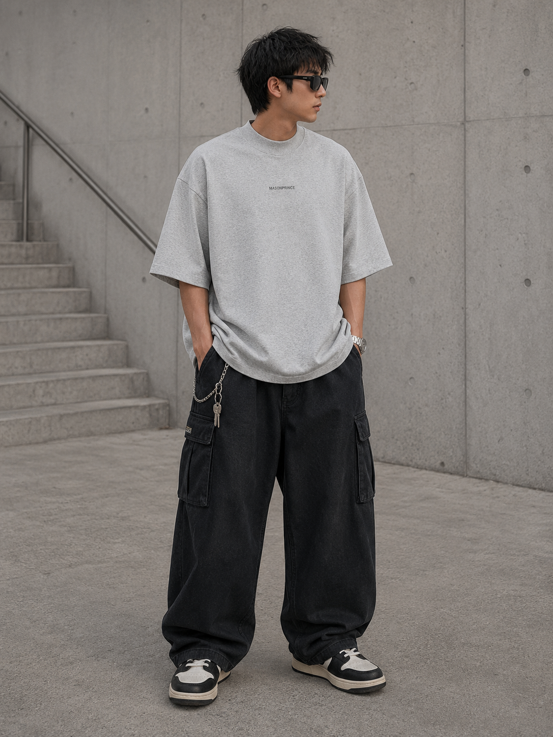 MasonPrince Reflective Oversized Mock Neck Tee Grey