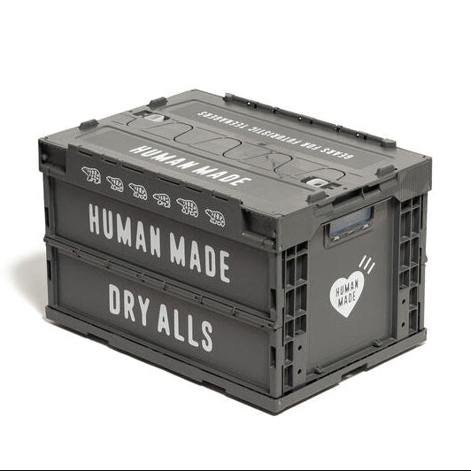 Grey Human Made foldable 50L container box for storage, showcasing the compact, foldable design and durable material.