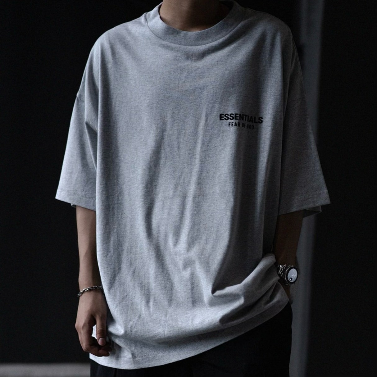 (FINAL SALE) Fear of God Essentials Signature Logo Tee Light Heather