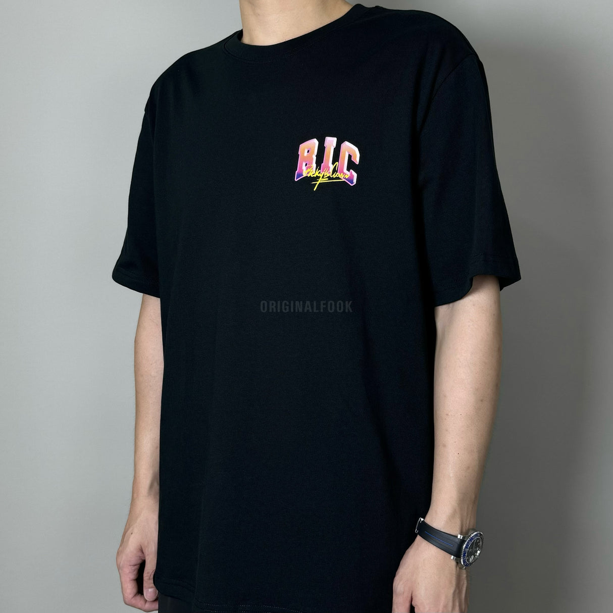 RICKYISCLOWN Neon Party Tee in black featuring vibrant neon clown graphic for fun, casual wear.