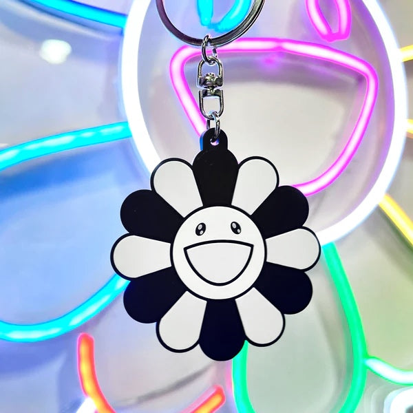 Takashi Murakami Kaikai Kiki Flower Rubber Keyring Grey Black (5cm) TAKASHI MURAKAMI TAKASHI MURAKAMI - originalfook singapore