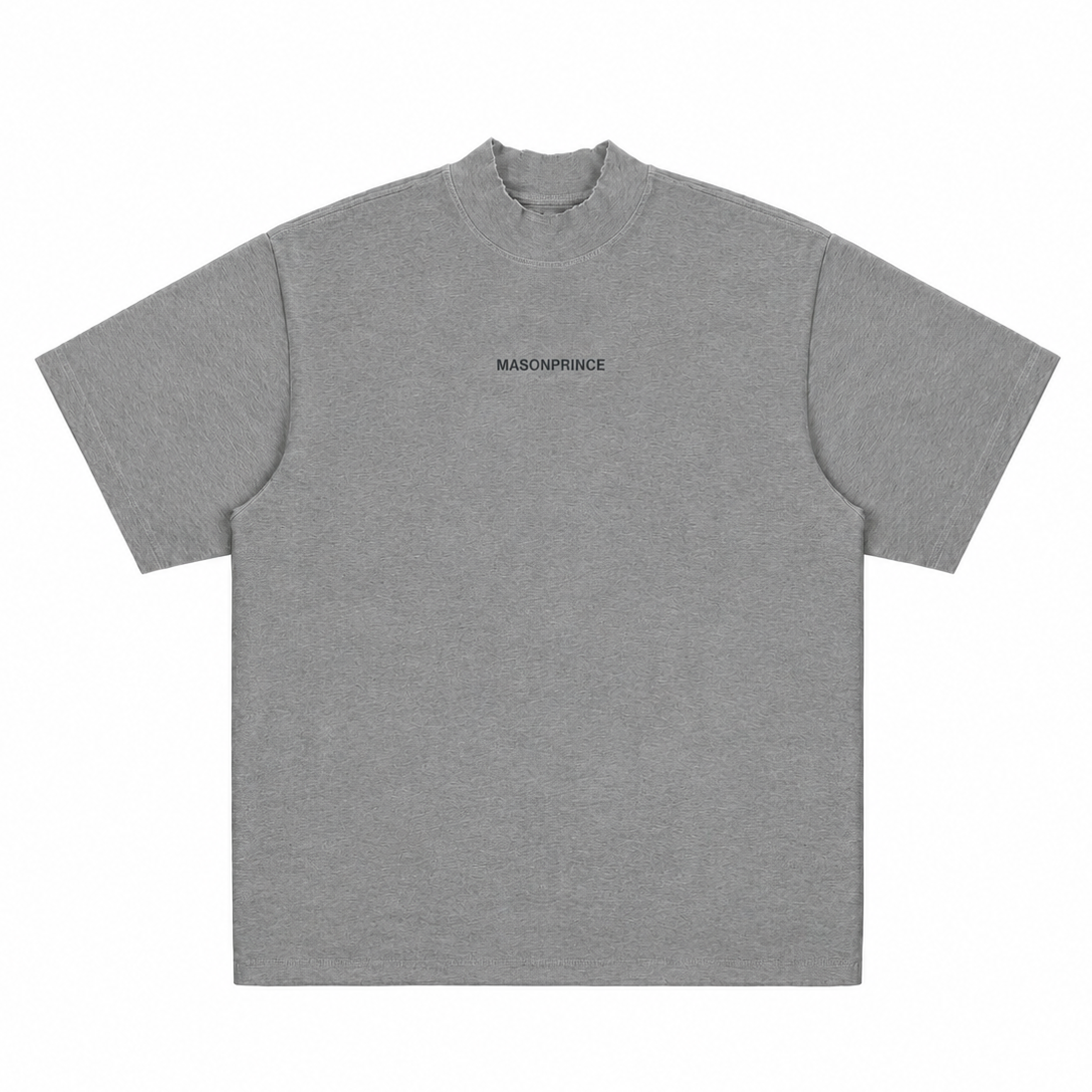 Dark grey MasonPrince Reflective Oversized Mock Neck Tee with a relaxed fit and soft fabric, perfect for casual wear.