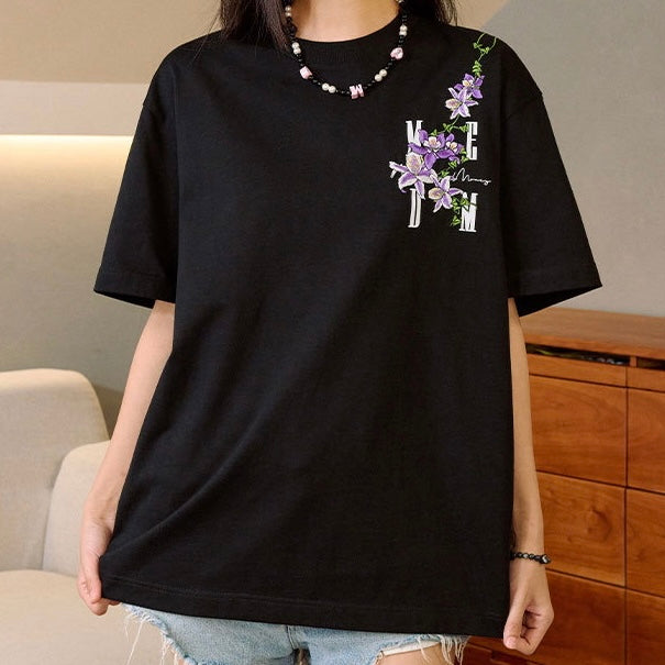 MEDM Embroidered Flower Tee Black MEDM MEDM - originalfook singapore