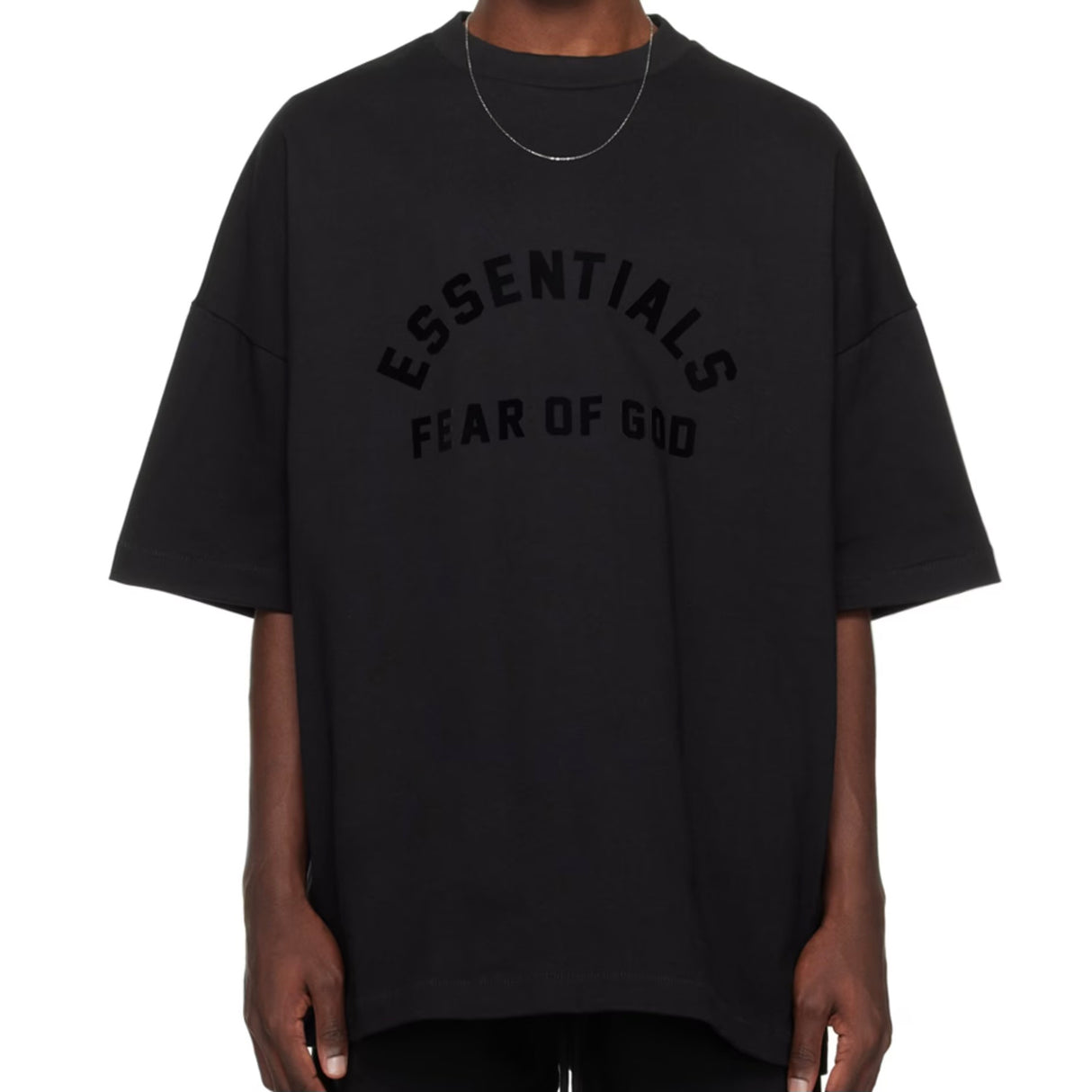 Fear of God Essentials Applique Logo Heavyweight Tee Jet Black (Oversized) FEAR OF GOD ESSENTIALS FEAR OF GOD ESSENTIALS - originalfook singapore
