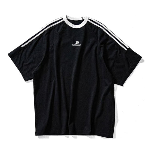 MASONPRINCE MasonPrince Retro Striped Tee in black, casual men's apparel with bold horizontal stripes, front view.