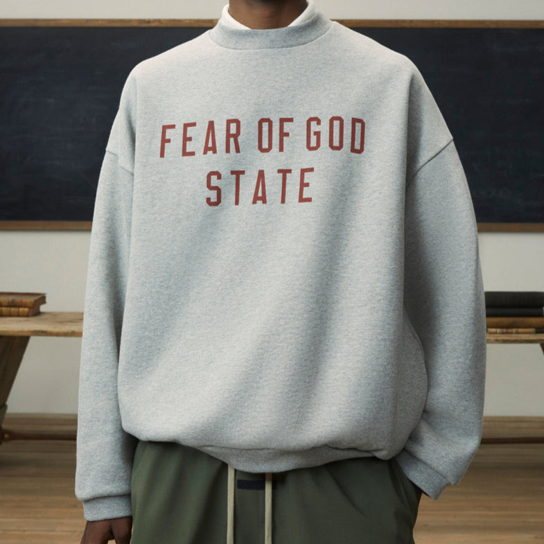 FEAR OF GOD Essentials Heavy Fleece Crewneck Dark Heather FEAR OF GOD ESSENTIALS FEAR OF GOD ESSENTIALS - originalfook singapore