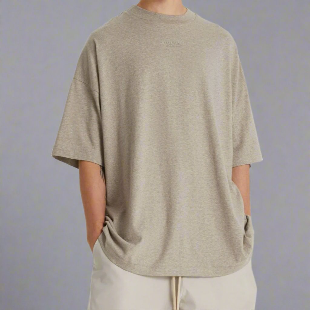Fear of God Essentials Applique Logo Drop Shoulder Tee Core Heather (Oversized) FEAR OF GOD FEAR OF GOD - originalfook singapore