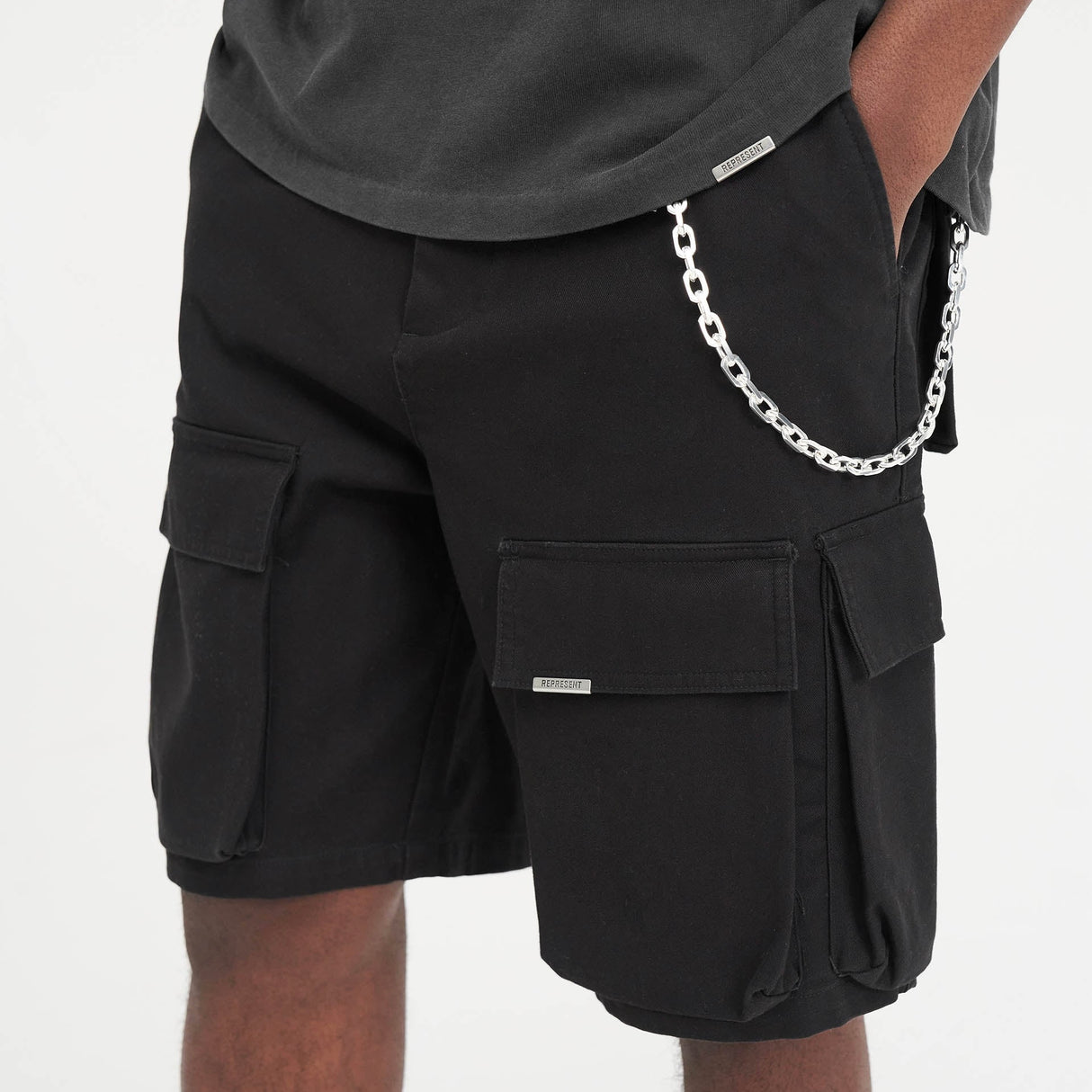 Represent Baggy Cargo Shorts Black REPRESENT REPRESENT - originalfook singapore