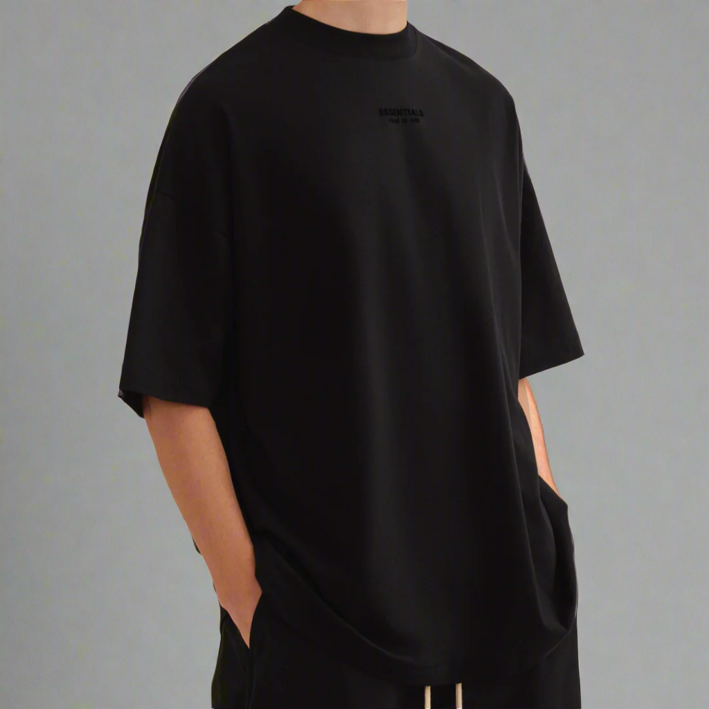 Fear of God Essentials Applique Logo Drop Shoulder Tee Jet Black (Oversized) FEAR OF GOD FEAR OF GOD - originalfook singapore
