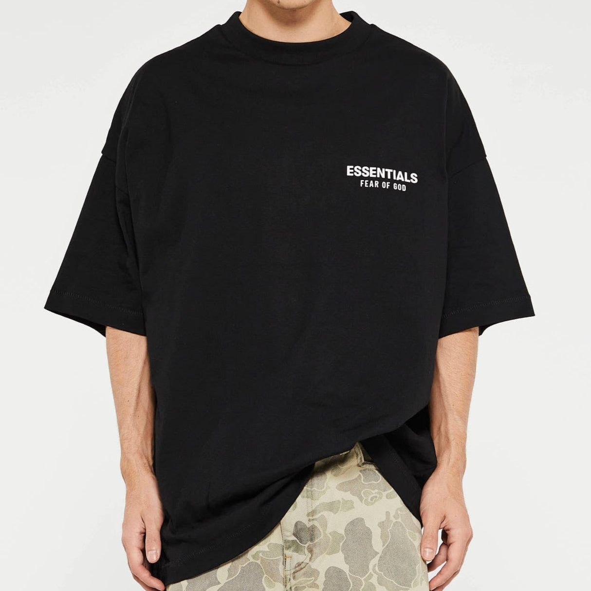 Fear of God Essentials Signature Logo Drop Shoulder Tee Black FEAR OF GOD ESSENTIALS FEAR OF GOD ESSENTIALS - originalfook singapore