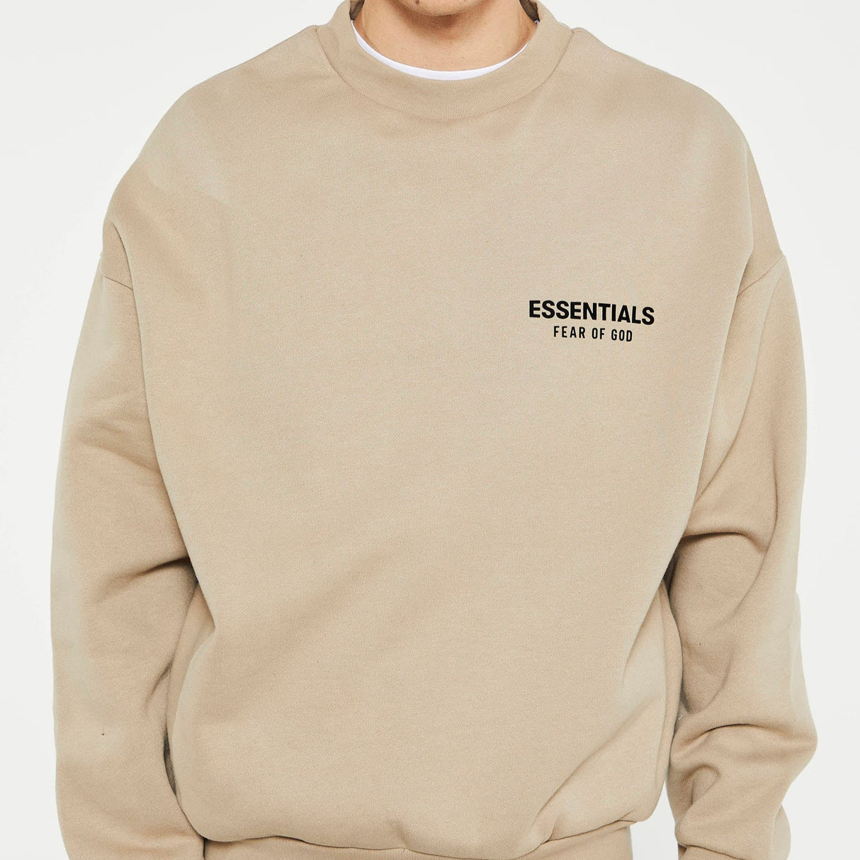 FEAR OF GOD Essentials Signature Logo Crewneck Desert Sand FEAR OF GOD ESSENTIALS FEAR OF GOD ESSENTIALS - originalfook singapore