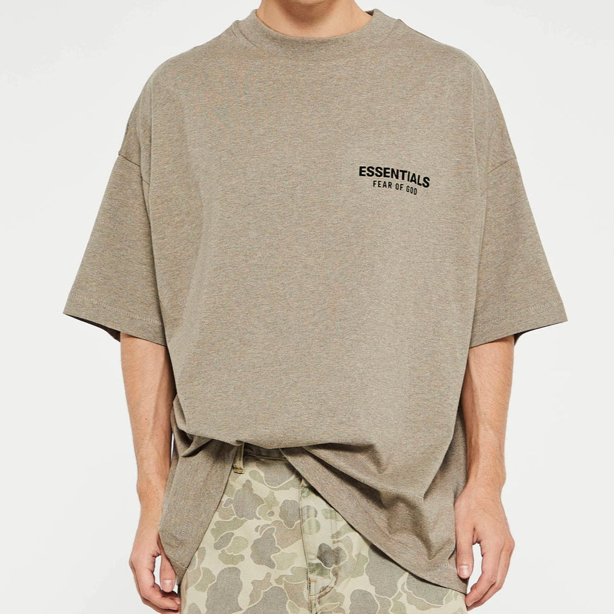 Fear of God Essentials Signature Logo Drop Shoulder Tee Dark Heather FEAR OF GOD ESSENTIALS FEAR OF GOD ESSENTIALS - originalfook singapore