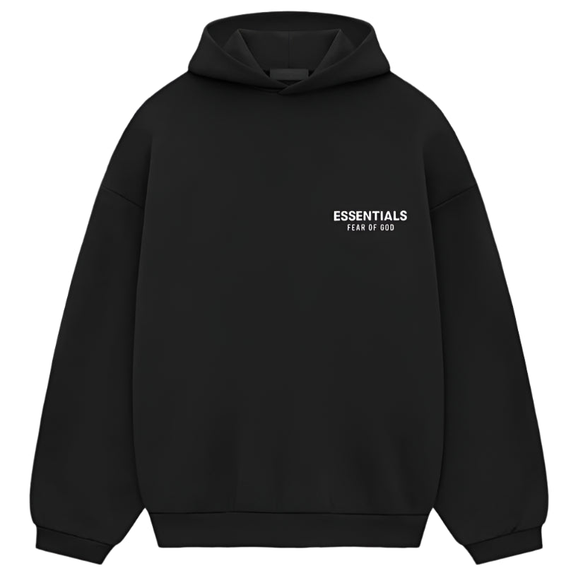 Fear Of God Essentials Signature Logo Black Hoodie - ORIGINALFOOK