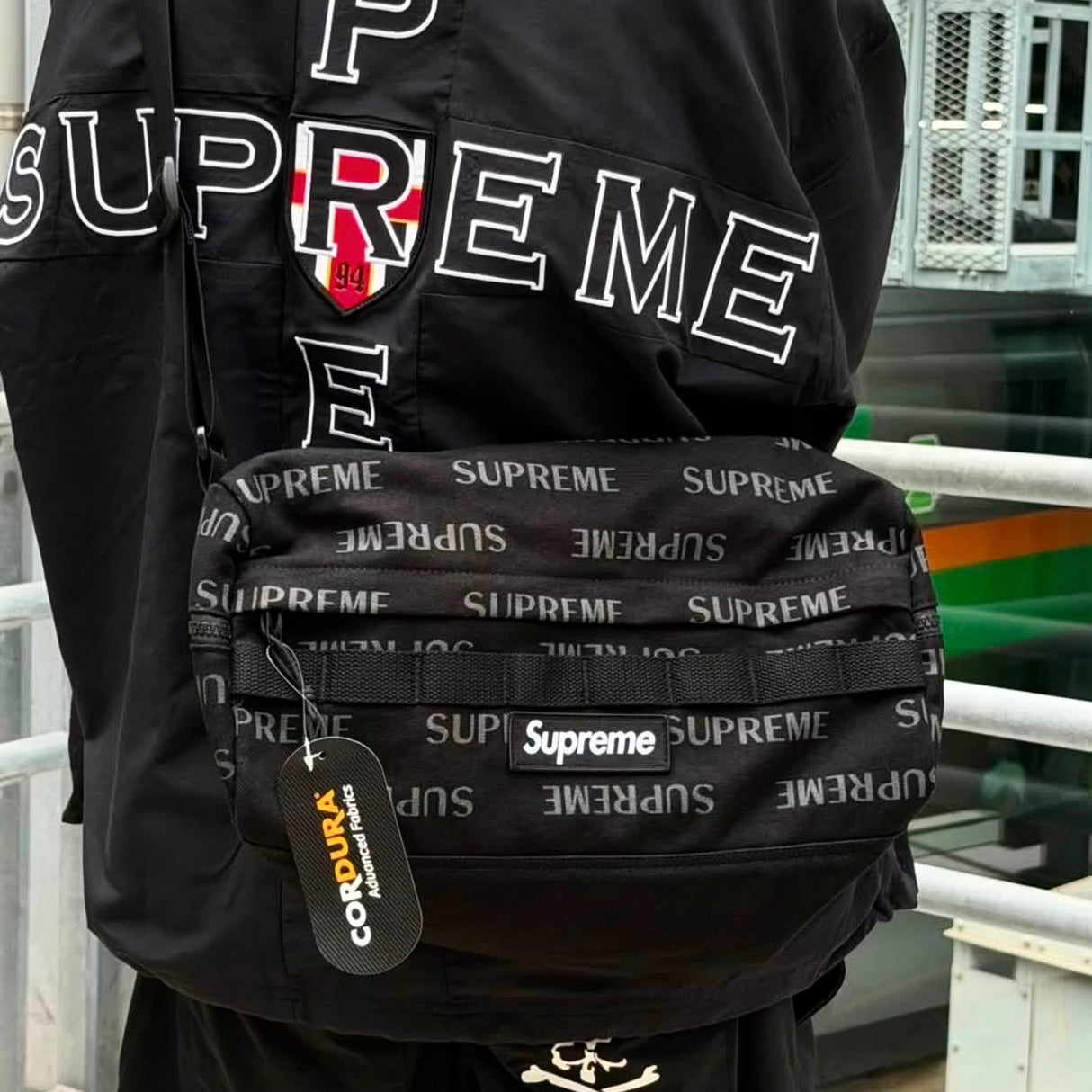 Supreme Reflective Monogram Logo Utility Bag Black