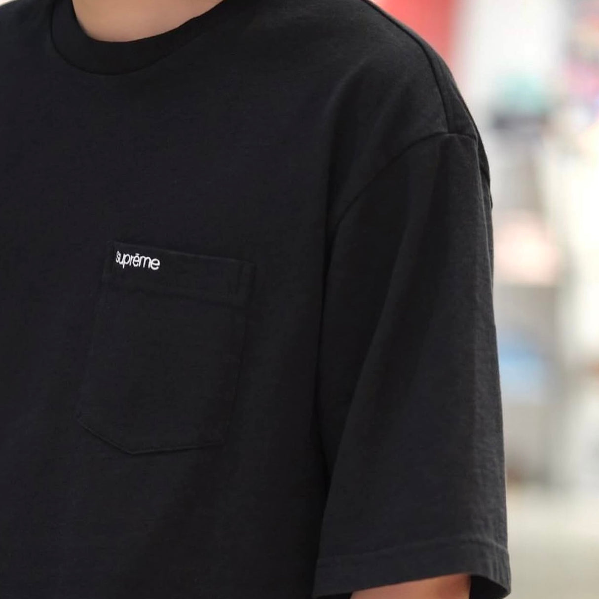 Supreme Embroidery Logo Pocket Tee Black SUPREME SUPREME - originalfook singapore