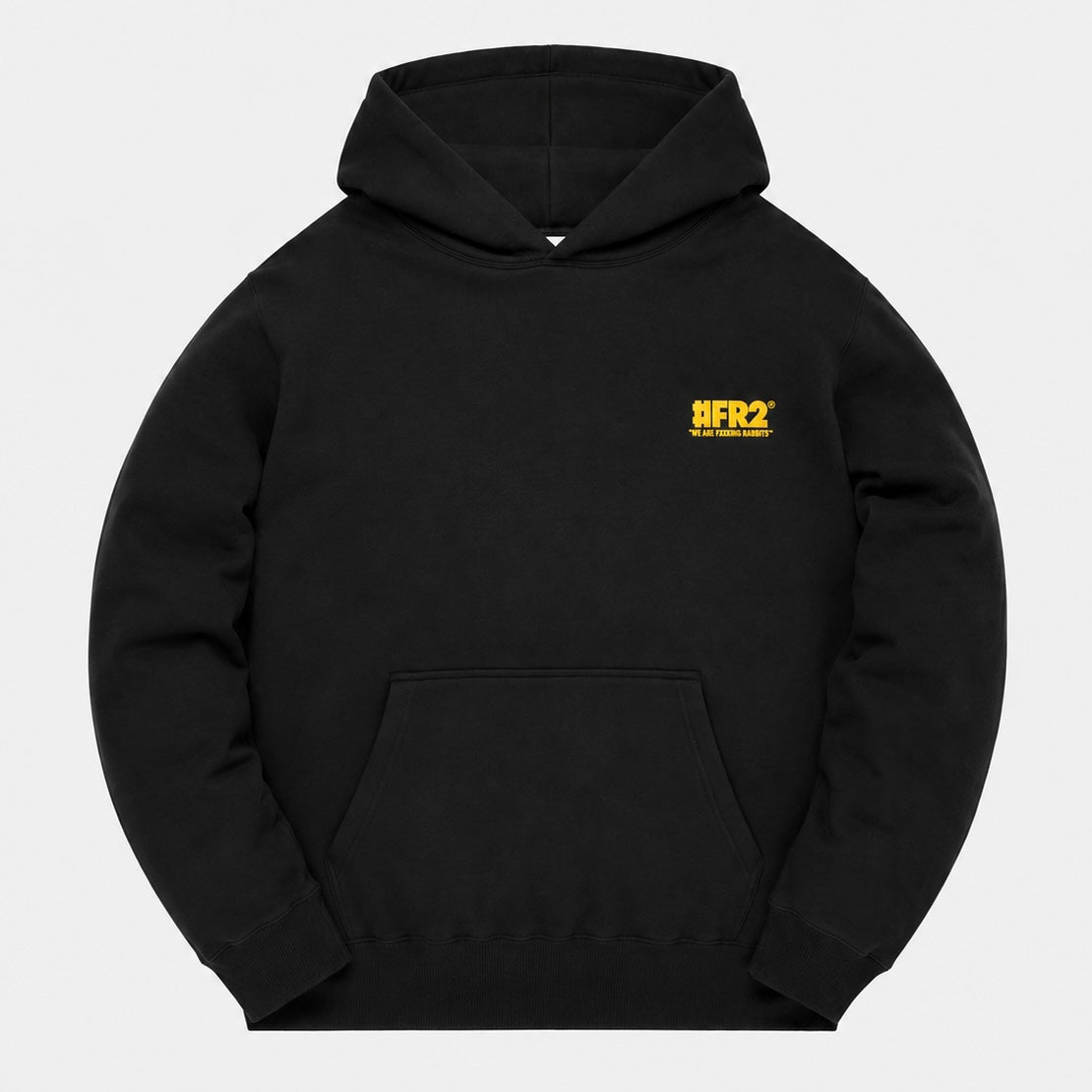 Black FR2 Big Logo Hoodie with bold front logo, relaxed fit, and soft fabric, perfect for casual streetwear style.
