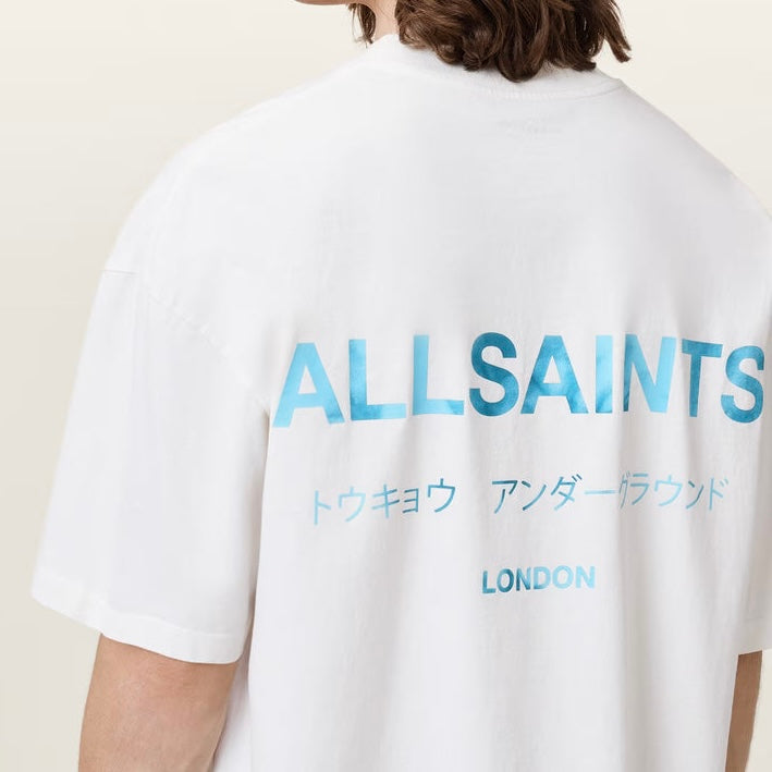 AllSaints Underground Logo Tee Ashen White Blue