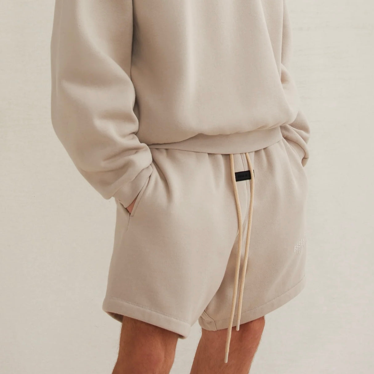 Fear of God Essentials Applique Logo Shorts Silver Cloud FEAR OF GOD FEAR OF GOD - originalfook singapore