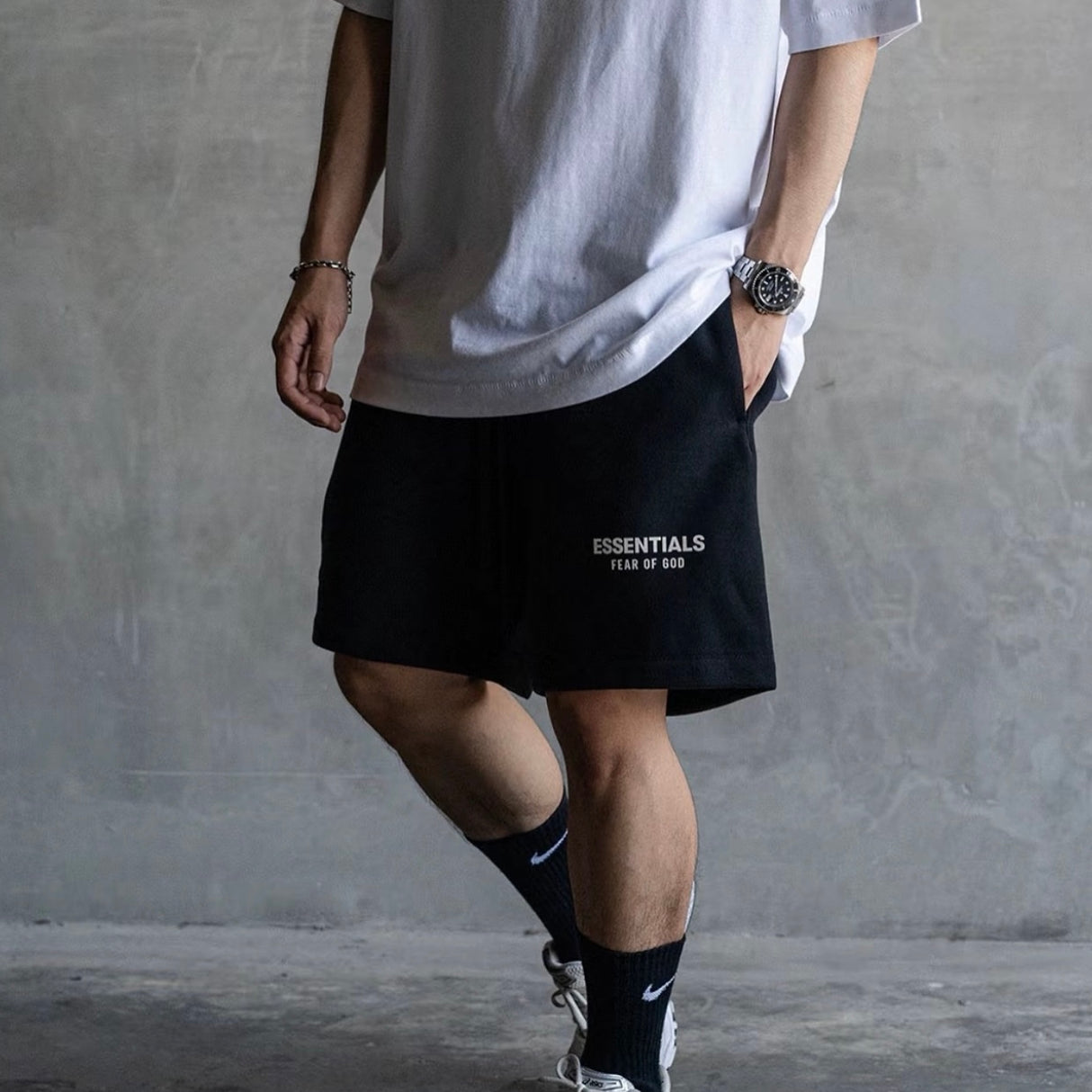 Fear Of God Essentials Classic Logo Sweat Black Shorts Black - ORIGINALFOOK