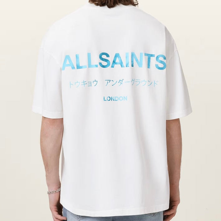 AllSaints Underground Logo Tee Ashen White Blue