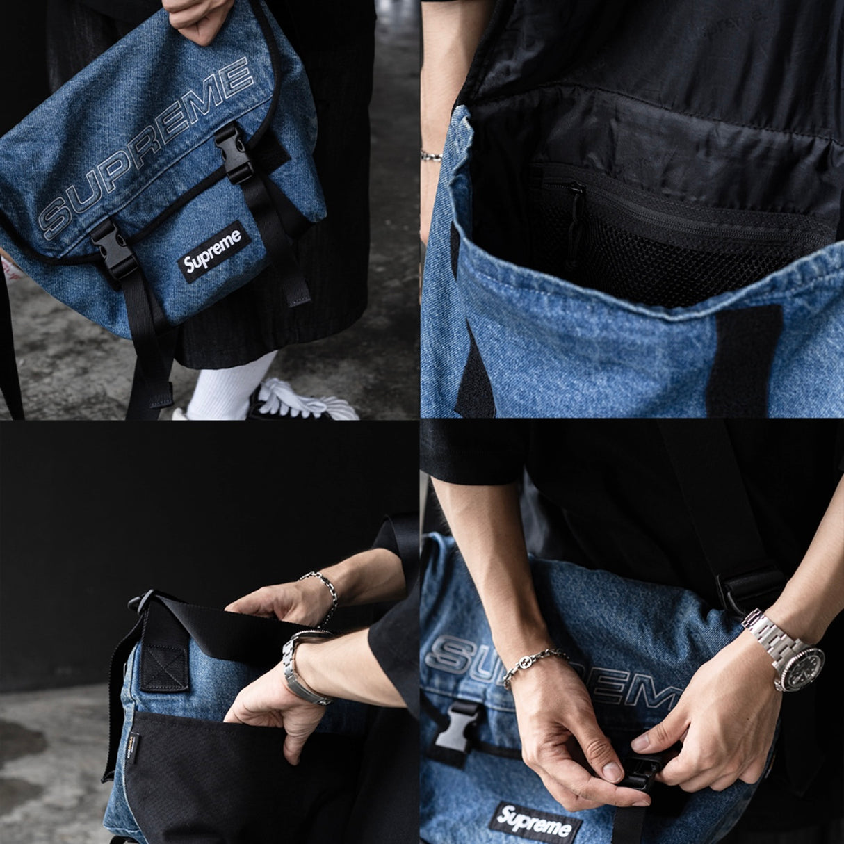 Supreme Reflective Logo Denim Messenger Bag Washed Indigo - ORIGINALFOOK