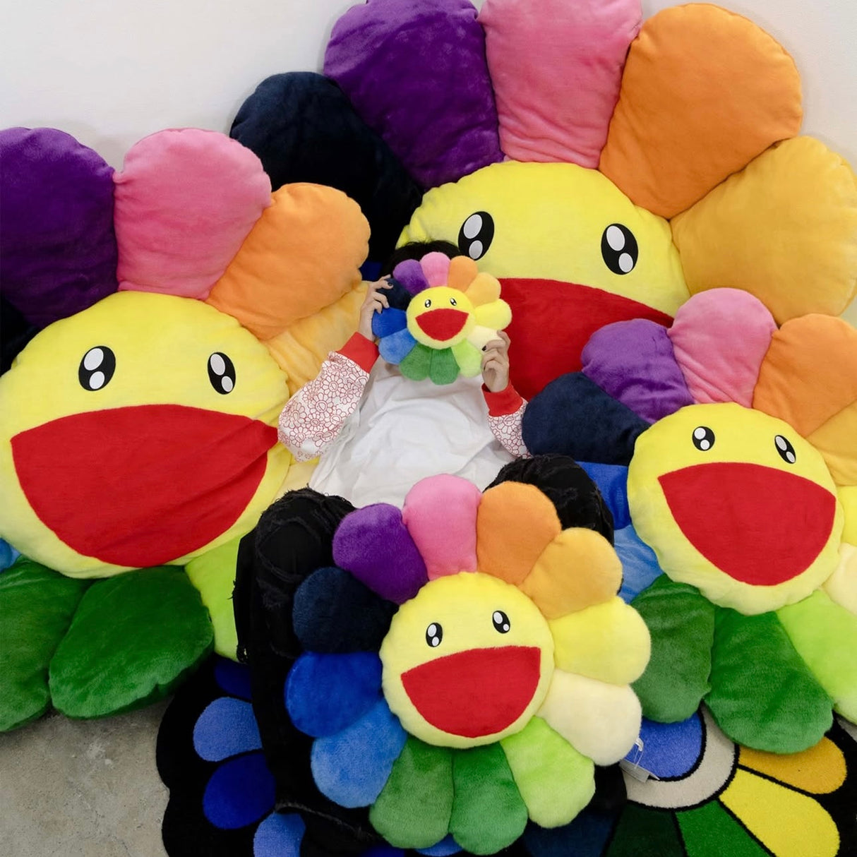 Takashi Murakami Flower Plush Cushion Rainbow 1m (Rare size)