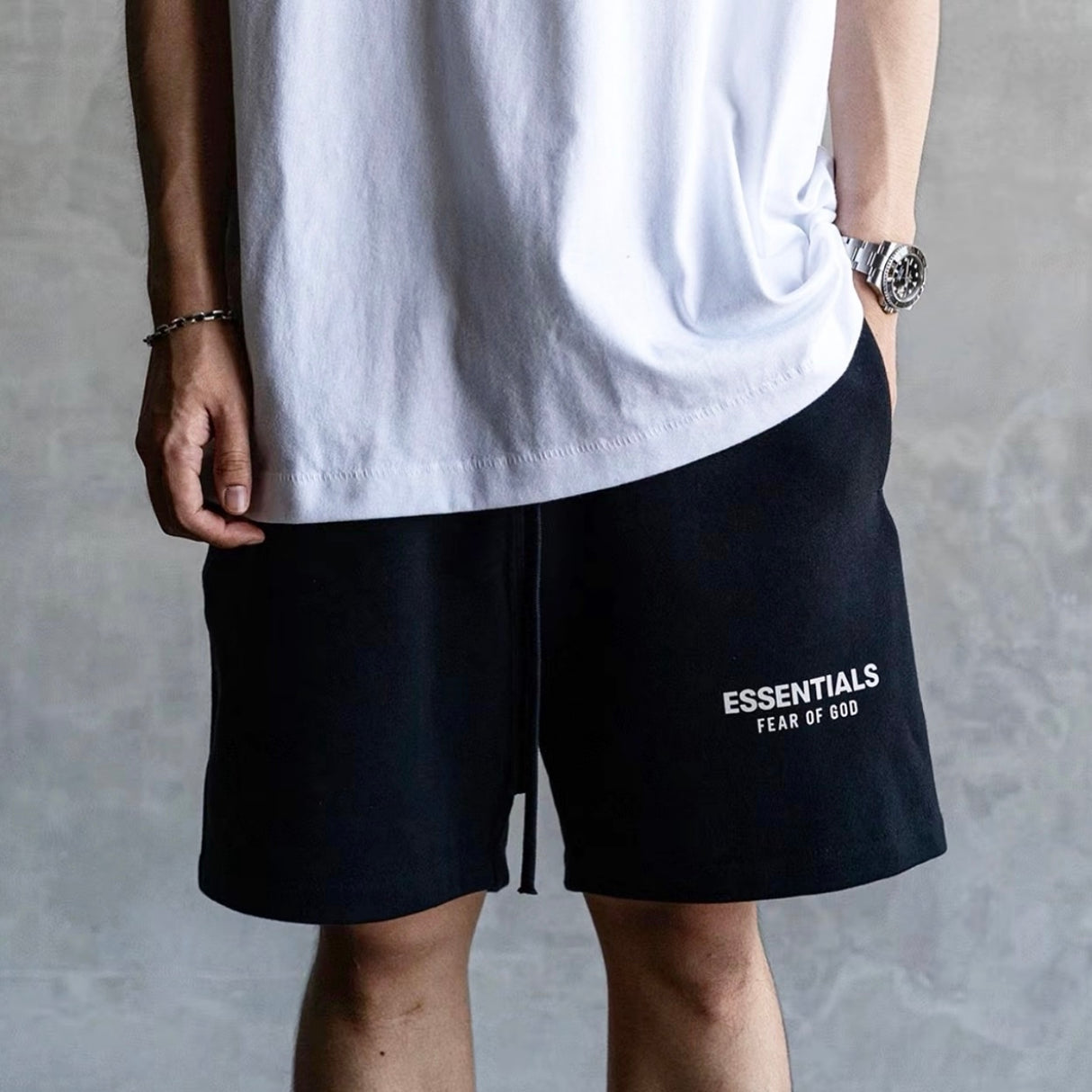Fear Of God Essentials Classic Logo Sweat Black Shorts Black - ORIGINALFOOK