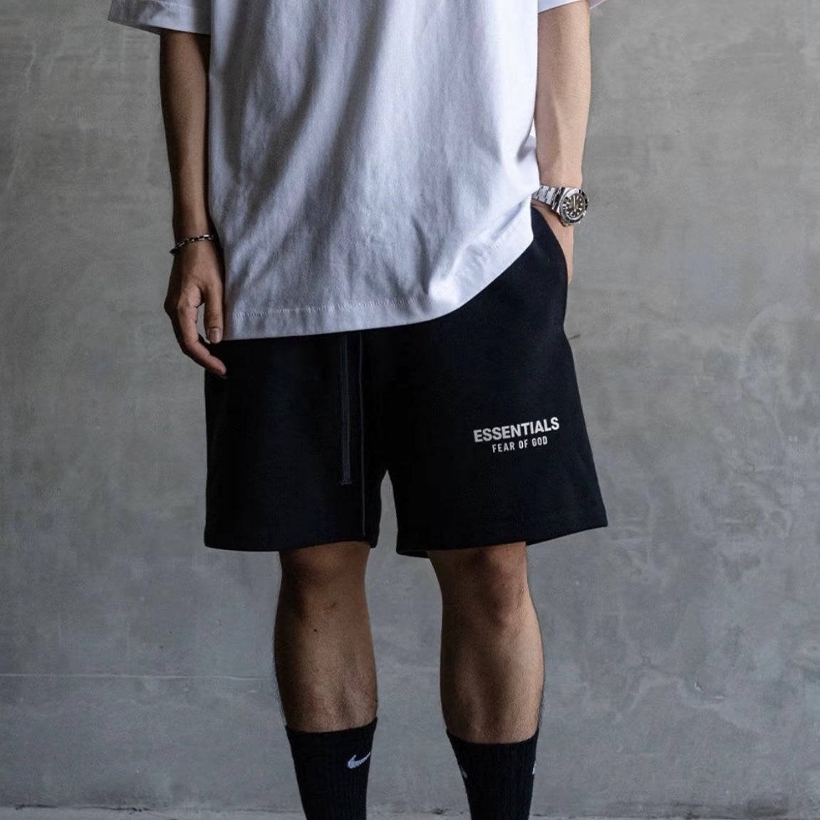 Fear Of God Essentials Classic Logo Sweat Black Shorts Black - ORIGINALFOOK