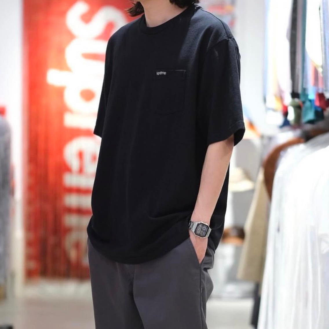 Supreme Embroidery Logo Pocket Tee Black SUPREME SUPREME - originalfook singapore