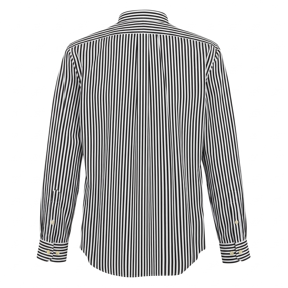 Long sleeve Polo Ralph Lauren poplin shirt with embroidered logo and pinstripes, showcasing classic style and quality fabric.